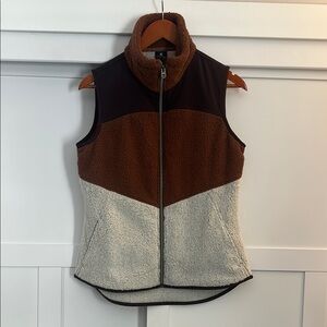 Women's Brown and Cream Sherpa Vest